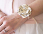 Sheet Music Wrist Corsage - Ivory Paper Flower Rosette, Ribbon Bracelet made from Vintage Songbook Pages