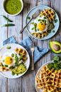 美食摄影 食物摄影 早餐 鸡蛋Jalapeño Cheddar Waffles w/ Fried Eggs | @HonestlyYUM | honestlyyum.com