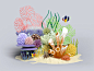 Under the sea bits seaweed fish illustration creatures sea ocean coral c4d 3d