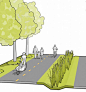 Suburban swale in Mass DOT's Separated Bike Lane Guide. Click image for link to full guide and visit the slowottawa.ca boards >> http://www.pinterest.com/slowottawa: 