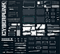 Cyberpunk, Sci Fi modern user interface. HUD FUI frame : Big set of Sci Fi modern user interface elements. futuristic abstract HUD frame screen, button, loading, text isolated on black background. GUI elements for game. Data information infographic.