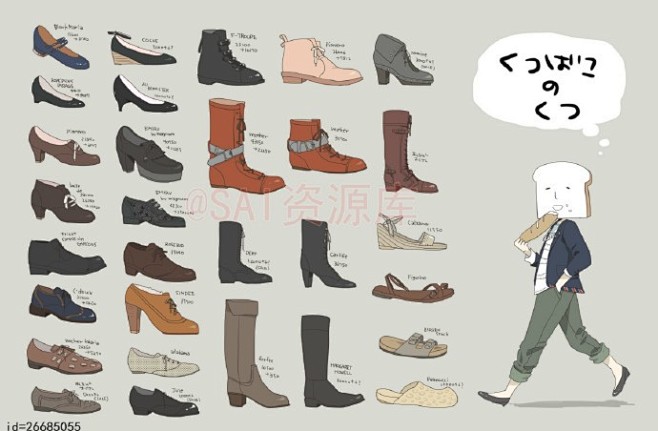 #SAI资源库# 不同类型动漫鞋子的参考...