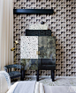 Kelly Wearstler's chroma wallpaper & a fantastic parchment covered cabinet