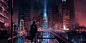 Anime 3661x1822 cyber cyberpunk futuristic futuristic city skyscraper silhouette glowing
