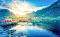 General 1920x1200 Lofoten Norway nature lake dock clouds mountains