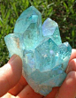 Aqua aura quartz cluster.