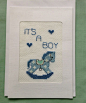 New Baby Greeting Card – This lovely greeting card would be ideal for a new mother. Cross stitched on the front is a cute little Rocking Horse. It has an inner page; card message reads “Congratulations on the arrival of your beautiful baby boy”. https://w