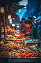 AI数字艺术简约摆摊夜市小吃街摄影图片-众图网