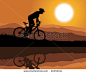 silhouette of a cyclist at sunset - stock vector