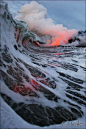 JUST STINKIN COOL! 'First Lava Tube' by CJ Kale "This is the first ever photo taken surf photography style with the lava down the wave. I entered the 110 + degree water filled with volcanic glass and lava bombs to take the first ever lava shot taken 