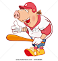 Vector Illustration of a Pig Baseball Player. Cartoon Character