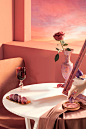 粉色浪漫护肤品背景油画笔触玫瑰花红酒欧式法式