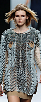 Wearable Art - quirky two tone dress with 3D curled & swirled textures - fabric manipulation; sculptural fashion // Martin Lamothe