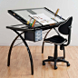 Futura Drafting Table with Glass Top : The perfect multi-functional contemporary table, the Futura Drafting Table with Glass Top is great for drafting, drawing, or crafting on its large tempered safety-glass work surface. Features include a large pencil d
