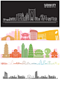 苏州江苏城市宣传设计元素材标志性建筑楼手绘线描简笔画剪影合集-淘宝网
