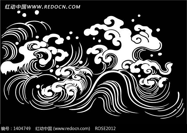 中国古典图案-波浪和白色的浪花矢量图(编...