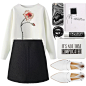 A fashion look from May 2015 featuring white sweatshirt, black skirt and white shoes. Browse and shop related looks.