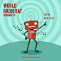 Fondo del día mundial de la radio con robot bailando Vector Gratis