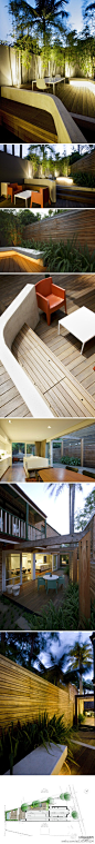 澳大利亚悉尼Birchgrove 8a The Terrace庭院------该项目由ASPECT Studios澳派设计，通过紫竹、景墙、硬木铺装等景观设置，在有限的空间内营造出诸多功能齐备的室外活动空间。
