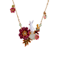 FANTASY GARDEN RABBITAND FLOWER AND STONE SHORT NECKLACE