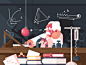 Scientist physics teacher makes scientific tests and experiments. Vector illustration