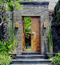 Street entrance gate idea.Love the color of wood and color of stone