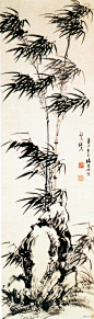 明 归昌世《风竹图》纵146.2厘米，横44.7厘米。广州美术馆藏。