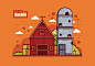 红色谷仓筒仓矢量插图Red Barn And Silo Vector#18061323 :  