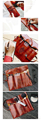 Retro leather pen bag! Great for Art pencils, brushes, pens, etc...: 