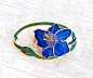 Blue Enamel Flower - Oval Art Nouveau Brooch搪瓷花胸针#手工# #瓷釉# #胸针#