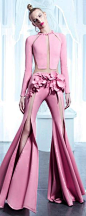 Pink silk jumpsuit with floral detailing for Nicolas Jebran Spring 2015 Couture: @北坤人素材