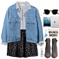 #miniskirts #PolkaDots #DenimStyle 

jacket: http://www.beautifulhalo.com/stand-up-button-down-long-sleeve-double-pockets-denim-coat-p-243087.html?track=tb10073

skirt: http://www.beautifulhalo.com/polka-dot-print-elastic-waist-chiffon-skater-skirt-p-2282