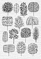 ways to draw stylized trees -- perfect for making your own wrapping paper of holiday cards.