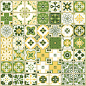 无缝模式与葡萄牙瓷砖。矢量插图的Azulejo在白色的背景。地中海风格。绿色和黄色设计