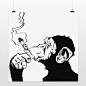 轻艺术 创意插画 抽雪茄的猩猩现代简约图片时尚海报定制装饰画芯 #黑白#