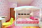 女孩粉色卧室墙纸装修效果图#双人床#