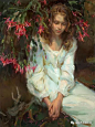 美国艺术家丹尼尔夫捷哈兹（Daniel F.Gerhartz）油画中的女子_人物 : 他捕捉色、光来营造画面人物情绪和情感于花草等植物紧密结合成一体 丹尼尔·捷哈兹的作品具有浓厚浪漫写实主义风格，表现题材广泛，犹以女性题材为最多，无论是日常生活中休息，沉思的少女还是牧场田园诗…