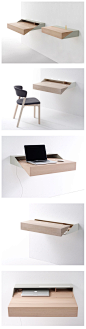 Deskbox. 
这个名为“deskbox”的设计，同名字一样，收起来时是一个盒子，台面可以置物，延伸开来又是一个方便的电脑桌或者小书桌，极适合在小户型公寓或是空间局促的工作室里使用。by raw edges for arco via