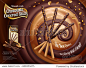 Chocolate covered stick ads, chocolate stick with almond crush isolated on swirling rich sauce in 3d illustration