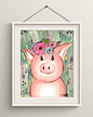 Cute Animal Printable Art by Victoria Thatcher : Meet Sophie Sow! Shed look great framed on a wall in your office or she-cave! Shed be adorable as a dash board in your planner! This is a DIGITAL wall art download item, NO PHYSICAL item, and your purchase 