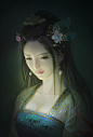 Lotus, wang xiao : A skech about green color. Under light can descript Gentle girl too.