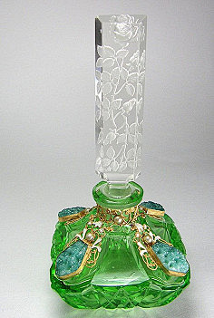 捷克孔雀石玻璃石宝石香水瓶绿色 