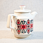 zakka杂货 北欧风小红花陶瓷壶 水壶茶壶茶具 出口日本原单 田园