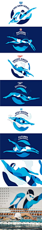 Event logos for USA swimming championships / design by Casey Christian & Marina Groh: 