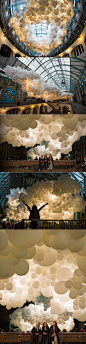 A Cloud of 100,000 Illuminated Balloons Suspended Inside Covent Garden by Charles Pétillion