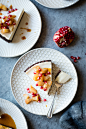 Chocolate Crusted Chèvre Cheesecake with Earl Grey Poached Pears & Pomegranate {gluten-free}