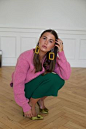 WEARING: pink belted cardigan and statement earrings - ROE DIARY