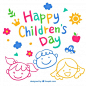 Cute hand drawn childrens day design Free Vector