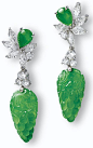 Jadeite and diamond earrings.: 