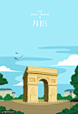 巴黎凯旋门彩色手绘地标风景建筑插画 风光建筑 名胜古迹